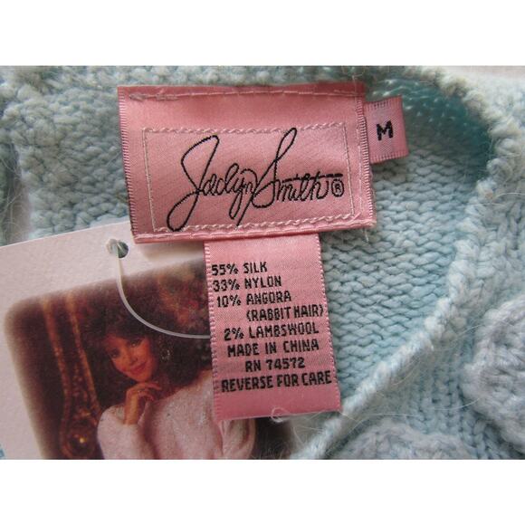Vintage Jaclyn Smith Angora Silk Floral Beaded Sweater Medium Blue Pullover 90 - Picture 6 of 7